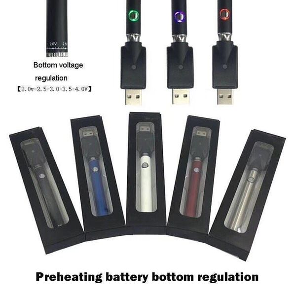 Boîte noire 510 filetée pré-chauffage vape stylo batterie tension variable 2.6v-4.0v 350mah chargeur USB batterie E-cigarette
