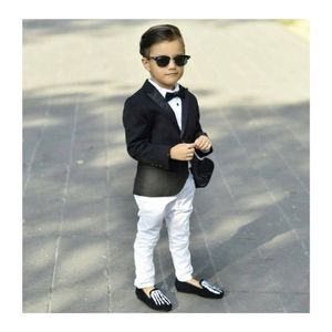 Black Boy's Suits Kids Formele slijtage Slim Peaked Rapel Eén knop Fit Boy's Tuxedo Suit Set Jacked Jacket Bow 279W