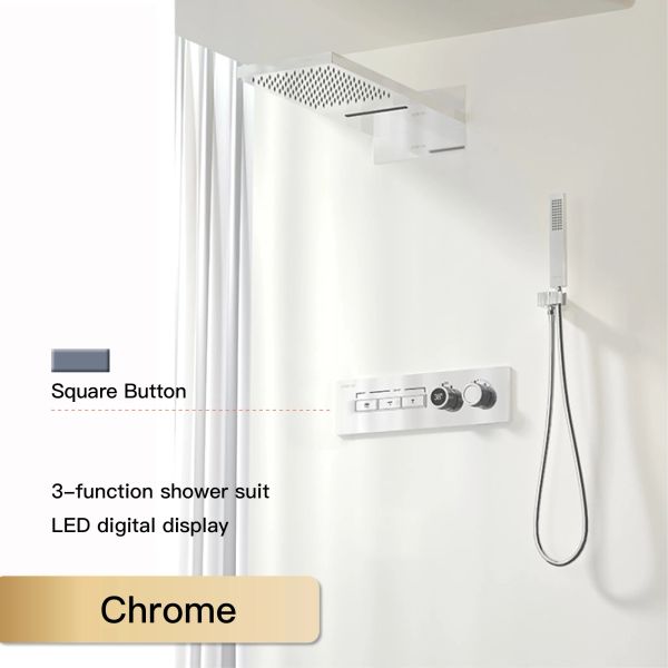 Système de douche en laiton noir Conception de disposition numérique à LED monté à double contrôle à double contrôle à 4 fonctions de douche