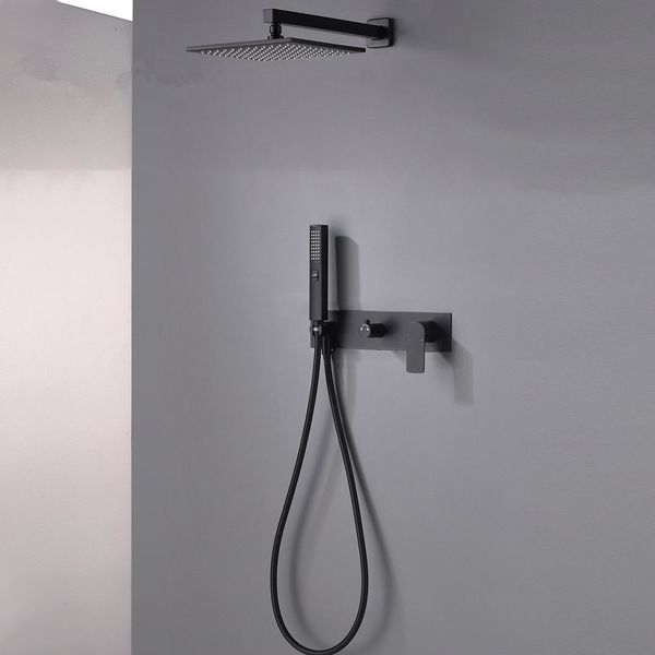 Latón negro de pared caliente y frío del mezclador cuadrado de mejoras para el hogar Baño Ducha De Lluvia sistema de la cabeza del grifo