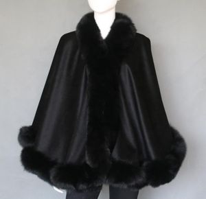 Black Bridal Winter Wedding Crape Cape Cape avec une fausse fourrure Long Satin Bridal Winter Cap Custom Made6736460