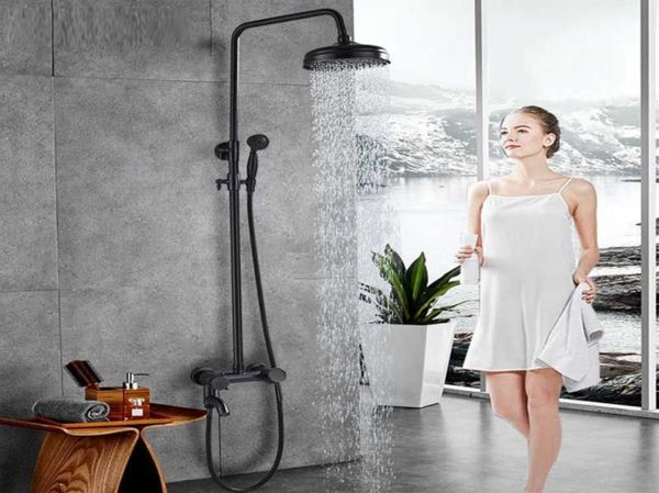 Juegos de ducha de baño de bronce negro 8 Bañera de latón Bañera Bañera Baño Muro de pared Montada 4325054