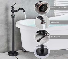 Grifo de bañera de bronce negro, grifo mezclador de una sola manija para ducha, caño de bañera de pie, 3839675