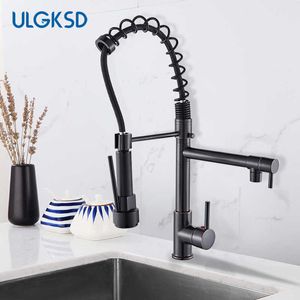 Zwart Brons Keukenkraan 360 Roteren Enkele Handvat Pull Down Spray Head Deck Mount Cold Water Mixer Tap voor Keuken Sink 210724