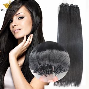 Extensiones de cabello con microanillo recto sedoso de color marrón negro 8-30 pulgadas 100 hebras 1g / hebra Remy