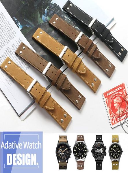 Bracelet de montre en cuir authentique en cuir authentique brun noir pour Hamilton 20 mm 22 mm Bracelet de verrouillage avec vis9886548