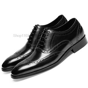Noir marron hommes Oxford chaussures bout d'aile en cuir de veau véritable marque de luxe à lacets bureau d'affaires richelieu chaussures habillées pour hommes