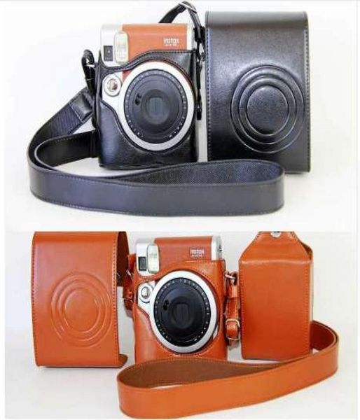 Étui en cuir PU noir et marron pour appareil photo numérique Fuji Fujifilm Instax Mini 90, avec sangle 5921962