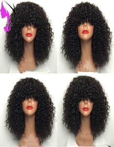 Brun noir rouge violet rose gey afro Kinky Curly Synthetic Lace Lace Front Wig Glueless Short Lace Front Wig avec frange pour noir blanc9742805