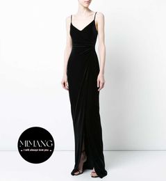 Robe longue en velours noir bordeaux sexy et mince robe de soirée spaghetti
