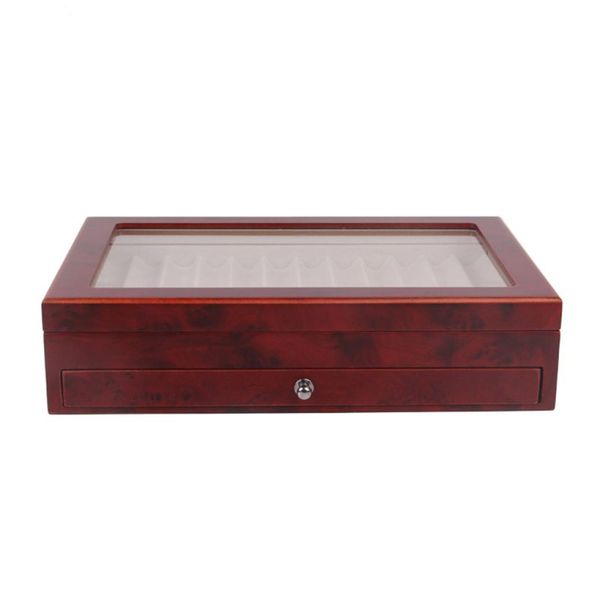 Estuche de almacenamiento para exhibición de bolígrafos de madera color burdeos negro, caja organizadora para coleccionistas de plumas estilográficas con capacidad para 23 bolígrafos con ventana transparente2663845