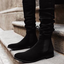 Black Business Flock for Boots Handmade Men Shoes Ankle Slip on Fashion d c Fashi