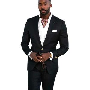 Costumes pour hommes d'affaires noirs Slim Fit Tuxedos de mariage africain pour le marié Peaked Revers Veste de mode masculine avec pantalon Dîner Party X0909