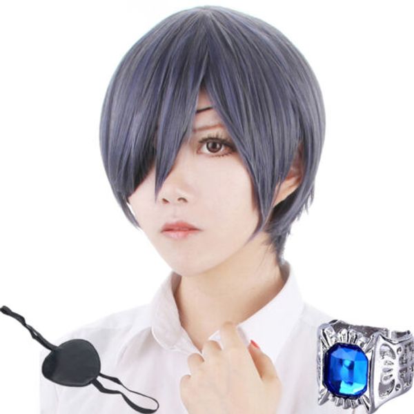 Black Butler Kuroshitsuji Ciel Phantomhive gris azul mezcla peluca cosplay