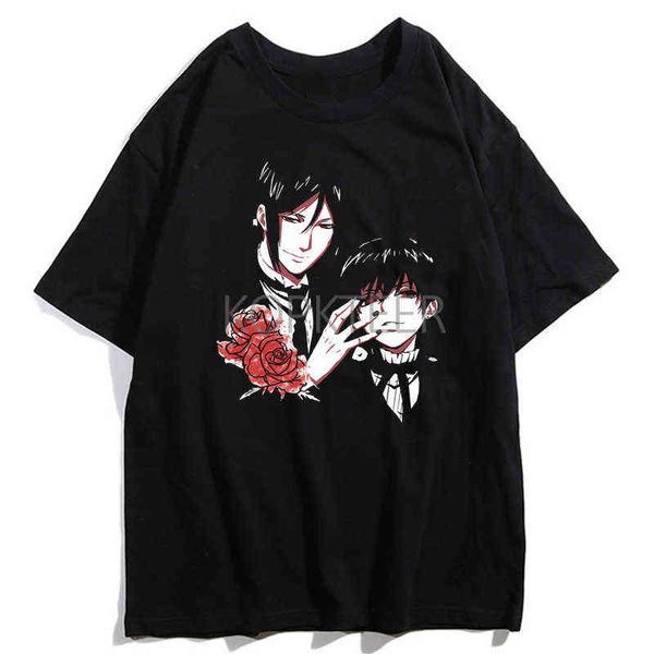 Black Butler Sebastian Ciel Phantomhive T-shirt Anime Men Femmes Street-street décontracté Harajuku T-shirts à manches courtes Summer Tops Tee Y220208