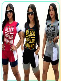 Black by Popular Demand Sleep Lounge Women Sleuit de mangas cortas Camiseta pantalones cortos Dos conjuntos de piezas Fashion Fashion Casual Sport Sui1208494