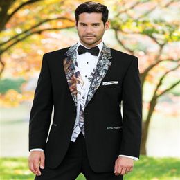 Tuxedos de mariage camouflage noir style britannique sur mesure Camo costume pour hommes Slim Fit Blazer costumes de mariage pour homme pantalon gilet Pr3012