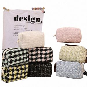 Zwart canvas plaid reizen cosmetische lippenstift opbergtas schattige meisjes make -up handtassen organisator statiery potlood cases pouch tas u7xc#