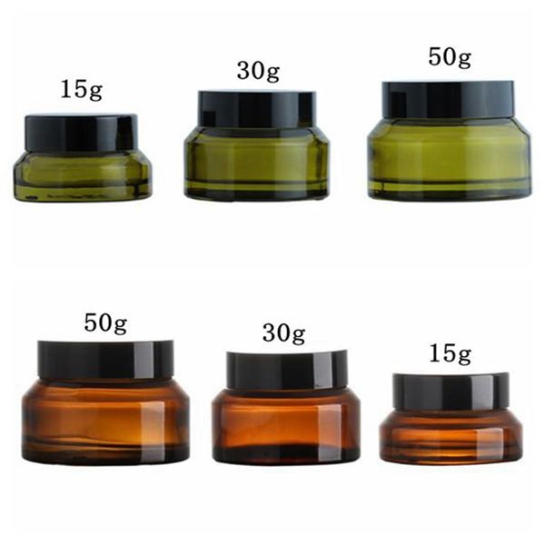 Bocaux en verre de bouchons noirs bouteilles d'emballage pour cosmétiques bocaux de crème ambre verte emballage cosmétique avec couvercle 15g 30g 50g