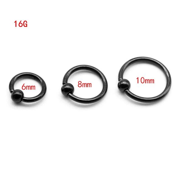 Anillos de bola de aro cautivo negro BCR Ceja Tragus Nariz Pezón Barra Labios Cuerpo Piercing Joyería 316L Acero inoxidable al por mayor 240109