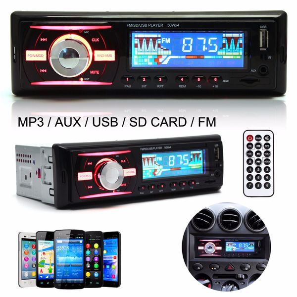 Freeshipping Black Car Auto Audio Estéreo In-Dash 1 DIN 12V Car Radio Reproductor de MP3 Soporte FM UPS WMA INP AUX y Reloj