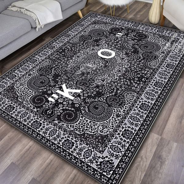 Tapis et tapis noirs pour salon, grande salle à manger, maison, chambre à coucher, tapis de sol antidérapant, multi-tailles, carré rétro, designer S01