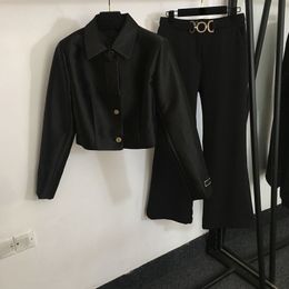 Zwarte casual jassen broek dames elegante charme bovenkleding pak sets trendy persoonlijkheid jas trainingspakken met lange mouwen