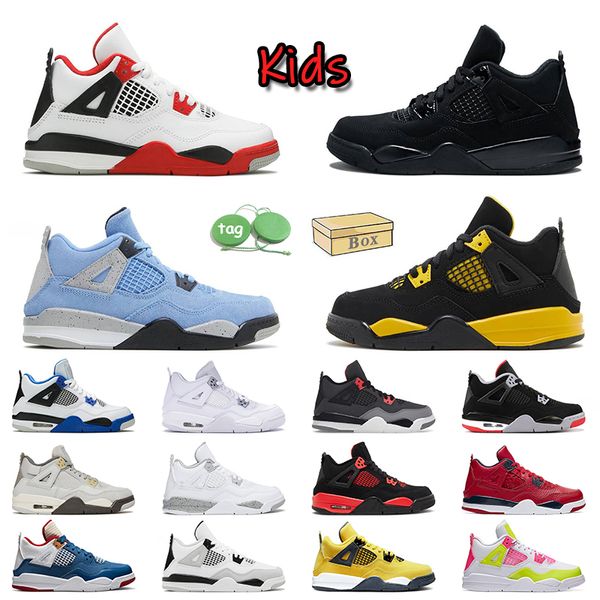 Black Cat 4s Kids Designer Chaussures Jumpman 4 Kid Basketball Chaussure Oreo Bred Fire Rouge Jaune Thunder j4s garçons filles sport baskets rose militaire enfants formateurs