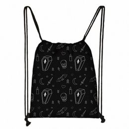 Chat noir / 666 / Modèle de sorcière Sac à cordon Halen Style Baphomet Sacs à dos Femmes Sac de rangement pour voyage fille chaussures titulaire B4Ow #