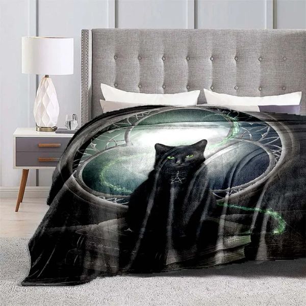 Couvrette noire couverture en peluche de lit thermique châle pour canapé de lit enleceau animaux de flanelle imprime