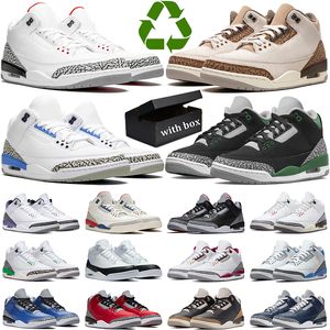 Con caja 3 3s zapatillas de baloncesto para hombres, mujeres, cemento blanco, pino, verde, corredor, azul, gris frío, UNC, negro, dorado, entrenador para hombre