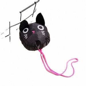 Chat noir écologique dames cadeau pliable réutilisable fourre-tout mignon animal hibou forme pliant sac de magasin portable voyage épaule Z1zy #