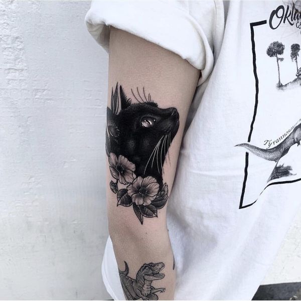 Pegatinas de tatuaje falso de gato negro para hombres y mujeres, calcomanías de Flash para brazo y cuerpo, tatuajes temporales geniales, tatuajes de animales, pegatinas impermeables