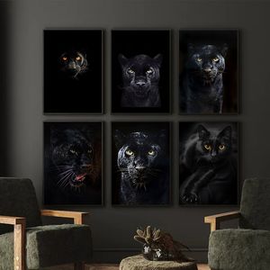 Black Cat Leopard Panther Portrait Affiche PEINTURES PEINTURES