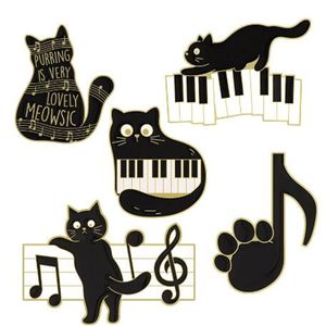 Pin esmaltado de música de gato negro, lindo instrumento Musical, notas, broche de Piano, insignia, regalo para amigos, accesorios para mochila al por mayor