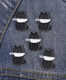 Black Cat Pronouns Émail Émail Brooch Punk Quathe Shequot Knife Animals Badge Witch Pin chaton Goth Jewelry Gift Fri5148983