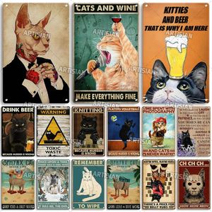 Zwarte kat retro metalen plaquette schattige kat metaal schilderen grappige huisdier vintage decoratief blikje muur decor garage bar pub club keuken home man cave muur decor 30x20cm w01