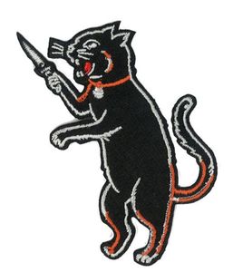 Black Cat prend un couteau drôle de dessin animé fer brodé sur le patch kids badge préféré bricolage applique vestime patch emblème 4 pouces4578506