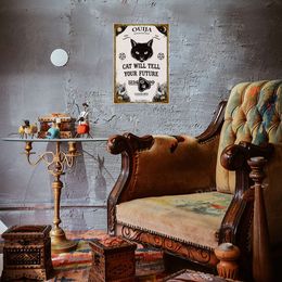 Zwarte kat Vintage Rusty Metal Sign Ouija Board Geisoleerde TIN -bord wanddecor voor bars, restaurants, cafés pubs plaque 12 "x 8"
