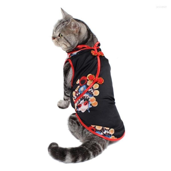 Gatos negros Cheongsam vestidos estilo chino de la ópera de Pekín para perros de compañía Ropa de tela elástica Ropa Gato S-XXL disfraces de gato