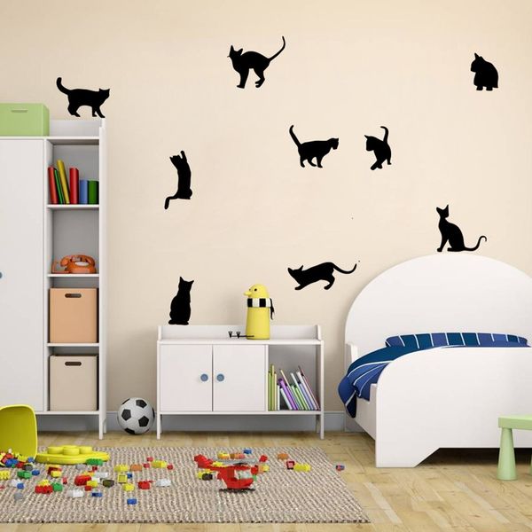Pegatinas de pared con combinación de gatos negros para sala de estar, dormitorio, sofá, decoración de fondo, arte Mural, calcomanías para decoración del hogar, papel tapiz