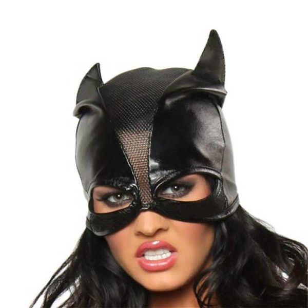 Sombrero de Catwoman negro, máscara de ojos abiertos, disfraz de Cosplay, cubierta facial con orejas de murciélago, accesorio de disfraz de Halloween 2601