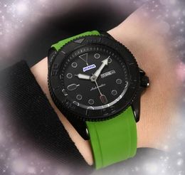 Black ceramic case day date time week watch customed logo Big Size Men Clock Quartz Battery Colorful Rubber Strap President Chain double calendar watches gifts