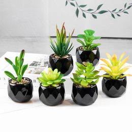 Black Ceramic Potted Mini Artificial Green Succulentes Bonsaï Plante Bonsaï Fausse Fleur avec Vase Home Balcony Decor Ornement de bureau