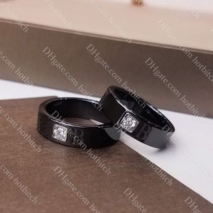 Anillo de cerámica negro, anillo de pareja de diseñador, anillos de compromiso con letras clásicas, joyería de diamantes de lujo, regalo de Navidad para amantes