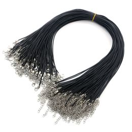 Colliers chaîne noire 1.5mm cordon en cuir fil de corde de cire pour pendentif bricolage cadeau fabrication de bijoux accessoires colliers avec fermoir mousqueton 45CM + 5CM