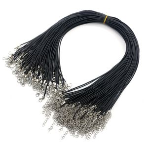 Zwarte ketting kettingen 1,5 mm lederen koord wax touw draad voor hanger DIY cadeau sieraden maken accessoires halsbanden met karabijnsluiting 45CM + 5CM