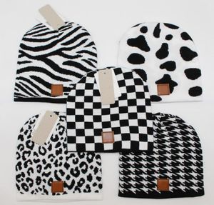 Black Checkerboard Women Beanie Couple Street Dance Hip Hop Check Leopard Print Cold Hat Men Mesdames Trendy Chat de laine chaude Headban2008694