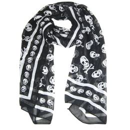 Black Chiffon Silk Feeling Skull Print Fashion Long Sjach Shawl SCAF Wrap For Women Keyring2721065