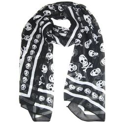 Black Chiffon Silk Feeling Skull Print Fashion Long Sjach Shawl SCAF Wrap For Women Keyring7007170